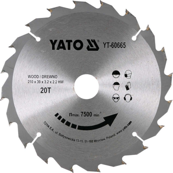 Disc Circular Lemn,210X30X3.2mm,20 Dinti Yato YT-60665