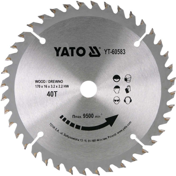 Disc Circular pentru Lemn,170X16X2,2mm Yato YT-60583