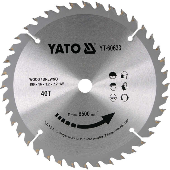Disc Circular pentru Lemn,190X16X2,2mm Yato YT-60633