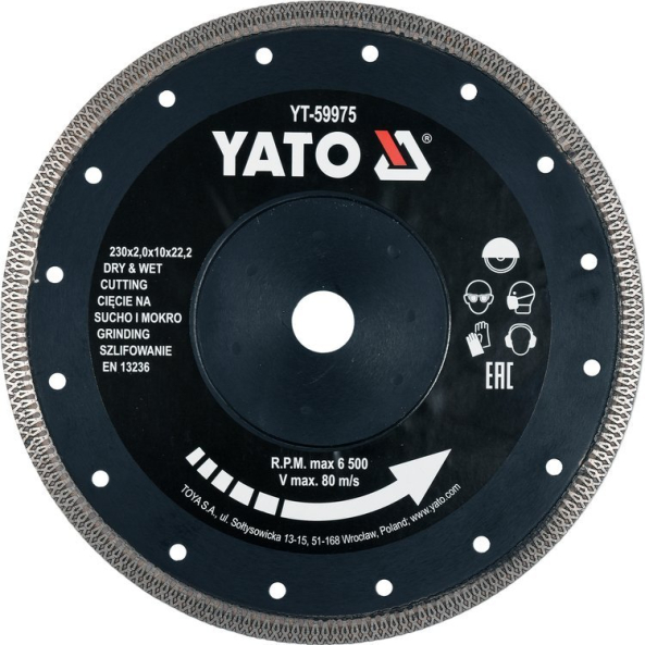 Disc Diamantat, 230 X 22.2 X 2 mm Yato YT-59975