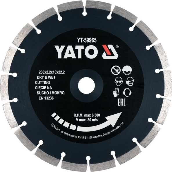 Disc Diamantat Segmentat, 230X22.2X2.2mm Yato YT-59965