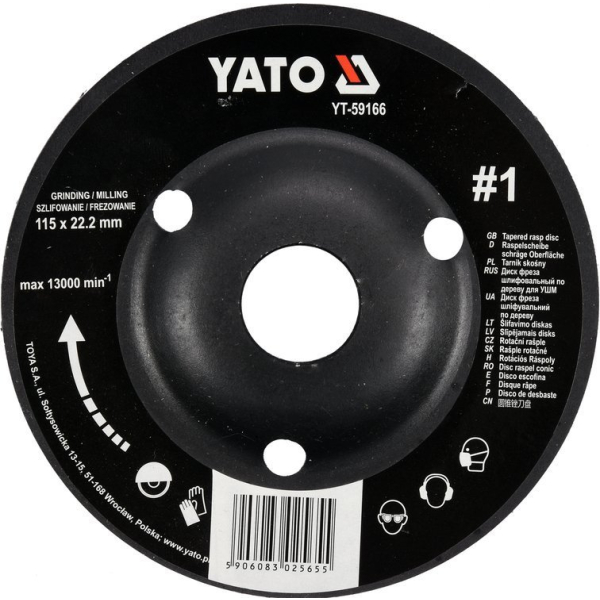 Disc Raspel Lemn,Depresat,115X22.2mm,Nr1 Yato YT-59166